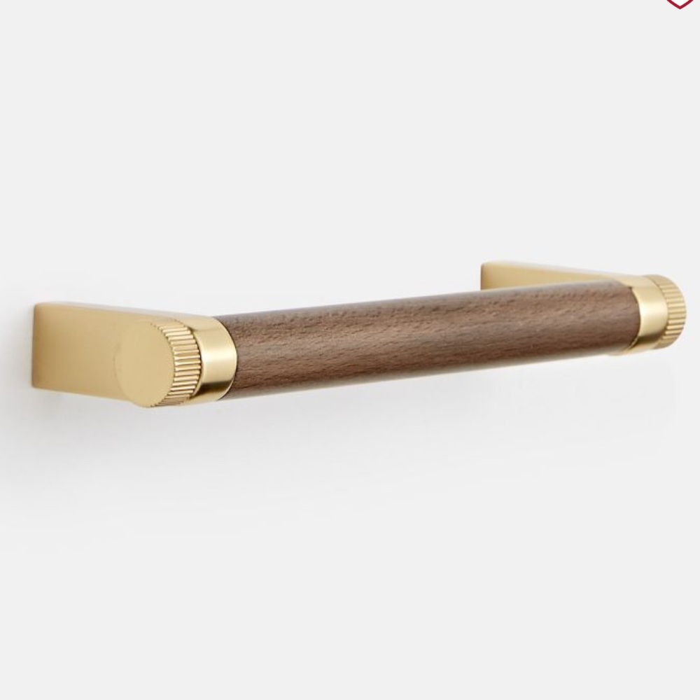 Rejuvenation West Slope 4” Wood Drawer Pull Aged Brass and Walnut
